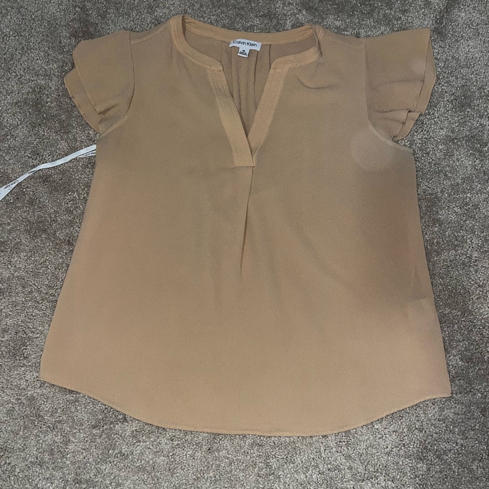 Calvin Klein Yellow Ruffle Sleeve Blouse
